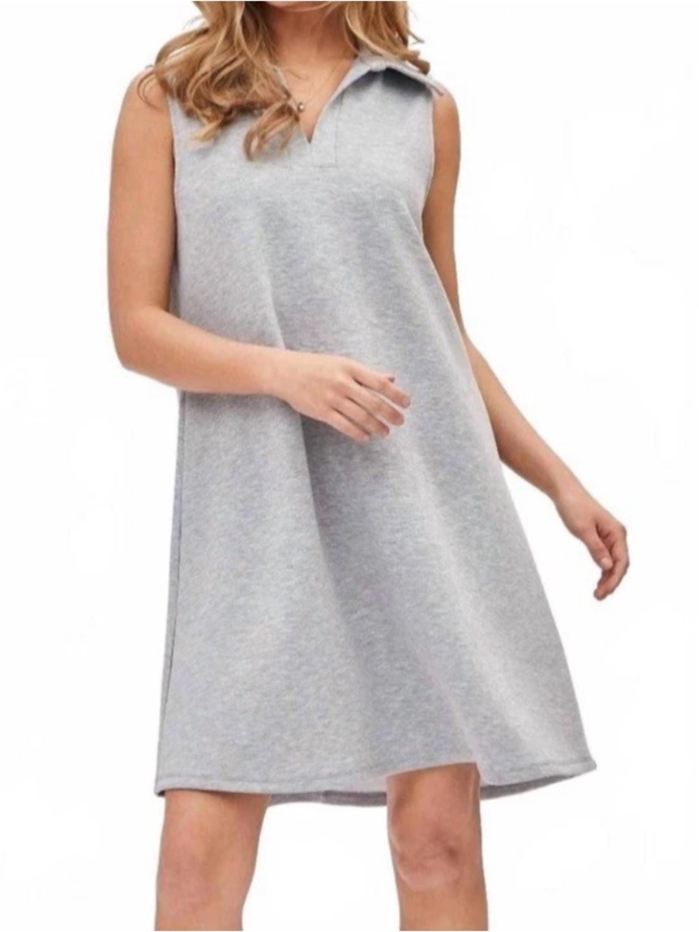 NWT The Dear Scarlett Travel Cruise Collared Notch Neck Dress Heather Grey Sz S